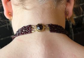 Granaten antieke 5-strengs dames kinder ketting 14k gouden slot 