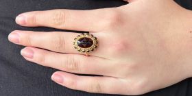 Granaten entourage vintage 14k gouden klassieke ring retro
