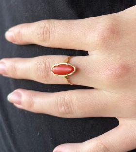 Bloedkoraal vintage 14k gouden retro dames ring klassiek