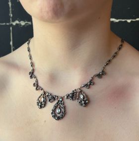 14k gouden antieke ketting grote roosdiamanten zilver Hollands exclusief sieraad pampels