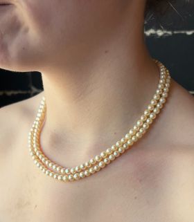 Roosdiamant antiek slot 14k goud 2-strengs parel dames ketting