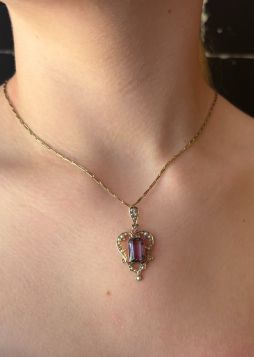 Amethist zaadparel Jugendstil gouden ketting hanger Art Nouveau Engeland