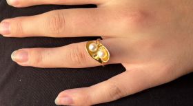 Design slag ring 14 karaats goud met parels