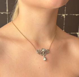 Jasseron ketting 14k goud met antieke hanger grote roosgeslepen diamanten