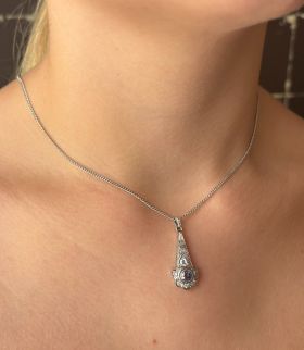 Diamanten tanzaniet Art Deco gouden platina hanger gourmet ketting witgoud
