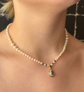 Saffieren diamanten 18 karaats gouden hanger Akoya parel ketting luxe