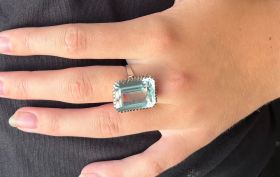 Aquamarijn edelsteen robuuste 14k witgouden vintage ring