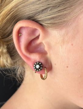 Antiek 14k gouden set roosgeslepen diamanten rozet oorbellen 19e eeuws zilver