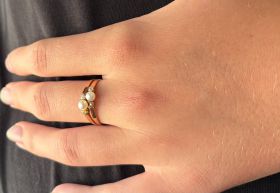Rosegouden diamanten parel antieke 14k gouden ring