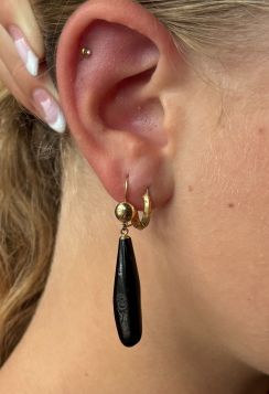 Zwart koraal fraai set 14k gouden vintage dames oorbellen