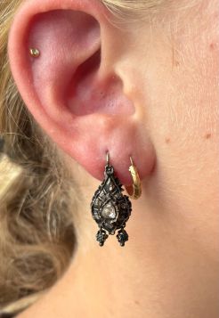 Antiek set roosdiamanten oorbellen met bloem goud zilver 19e eeuws