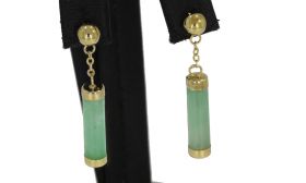 Groene Jade 14 karaats gouden set vintage oorbellen