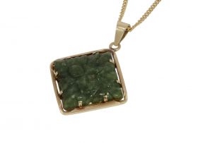 Jade bloem handgemaakte 14 karaats gouden ketting hanger