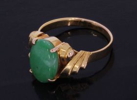 14 karaats geelgouden Vintage Jade Nefriet ring