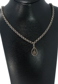 Roosdiamant antieke 14k gouden hanger met zilveren jasseron schakel ketting