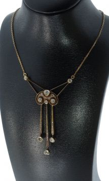 Jugendstil roosdiamanten 18 karaats gouden ketting handgemaakt sieraad