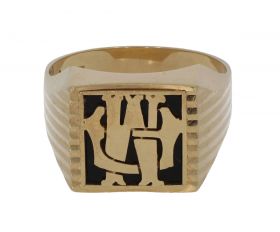 14 karaats gouden Vintage heren zegelring monogram onyx