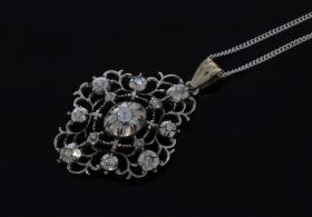 Gouden met zilveren antieke grote roosgeslepen diamanten ketting hanger