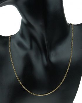 14 karaats gouden gourmet schakel ketting, elegante schakel van 1,2mm breed. Lengte van dit sieraad is 47cm, het gewicht bedraagt 2,70 gram, stijl minimalistisch. Gestempeld met het 585 goudmerk, Hollands gekeurd eikenblaadje. Geschikt om een (lichte) han