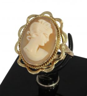 Schelpcamee vintage 14 karaats gouden dames ring