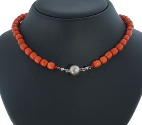 Bloedkoraal ketting of dubbele armband zilveren bolslot