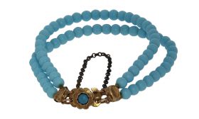 Turkoois kleurige kralen ketting antiek 14k gouden slot