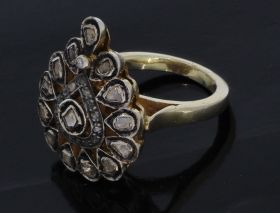 Antieke goudvergulde zilveren kroon ring met 31 roosdiamanten