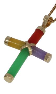 Gekleurde Jade 14 karaats gouden kruis ketting hanger