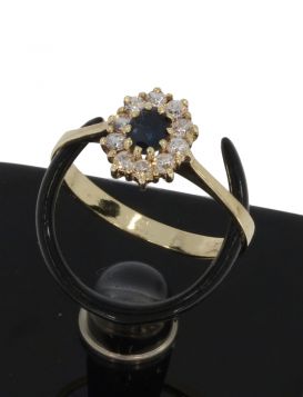 Saffier zirkonia 14k gouden Lady Di ring rozet