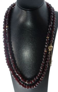 Lange Vintage granaten dames ketting 14k gouden slot en spacers