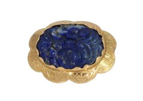 Bloembroche Lapis Lazuli 14 karaats gouden vintage sieraad