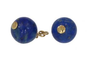 Lapis Lazuli bolvormige hangers met 14 karaats gouden montuur