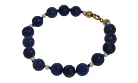 Lapis Lazuli met parels armband 14 karaats gouden slot