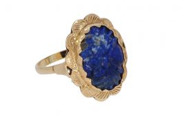 Lapis Lazuli bloem ring 14 karaats gouden juweel handgemaakt