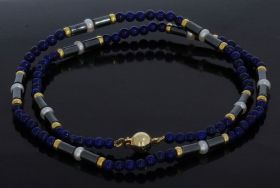 Lapis Lazuli Hematiet Parel ketting met 14k gouden slot en spacers