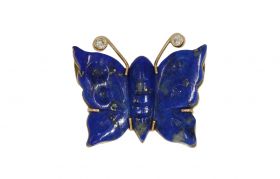 Vlinder lapis lazuli 14k gouden ketting hanger 2 diamanten oogjes
