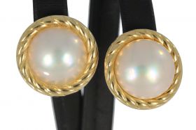 18 karaats gouden set mabe dames parel oorbellen handgemaakt sieraad uniek en modern vintage retro klassiek antiek