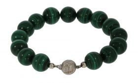Malachiet kralen armband aan 14 karaats witgouden diamanten sluiting