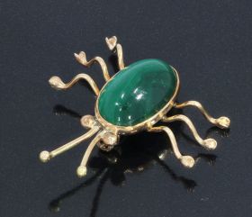 Malachiet edelsteen insecten broche handgemaakt antiek sieraad
