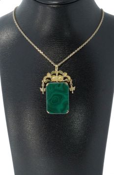Malachiet edelsteen 14k gouden ketting hanger hugenoten kruisjes