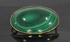 Malachiet ovale 14 karaats gouden broche vintage groot model