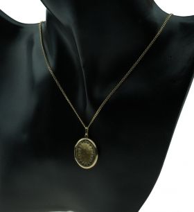Gouden gourmet ketting met zwart geëmailleerde foto medaillon hanger