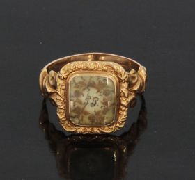 Rouw memorie antieke ring 14k goud ca. 1850 floraal motief