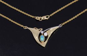 Opaal diamant parel 14k gouden choker anker schakel dames collier