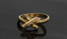 Monogram antieke 14 karaats gouden ring slangenkop