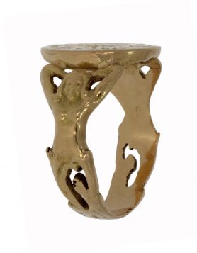 Antieke gouden heren zegel ring schouder in vrouwfiguren ca. 1900
