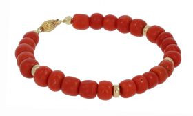 Bloedkoraal kaasjes antieke armband 14 karaats gouden slot vintage bol sluiting