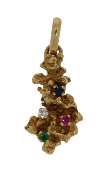 Gouden nugget ketting hanger saffier smaragd robijn zirkonia