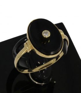 Vintage 14k gouden onyx diamant ring