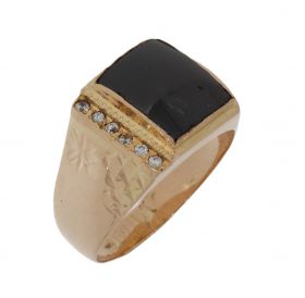 Klassieke gouden ring met onyx en zirkonia